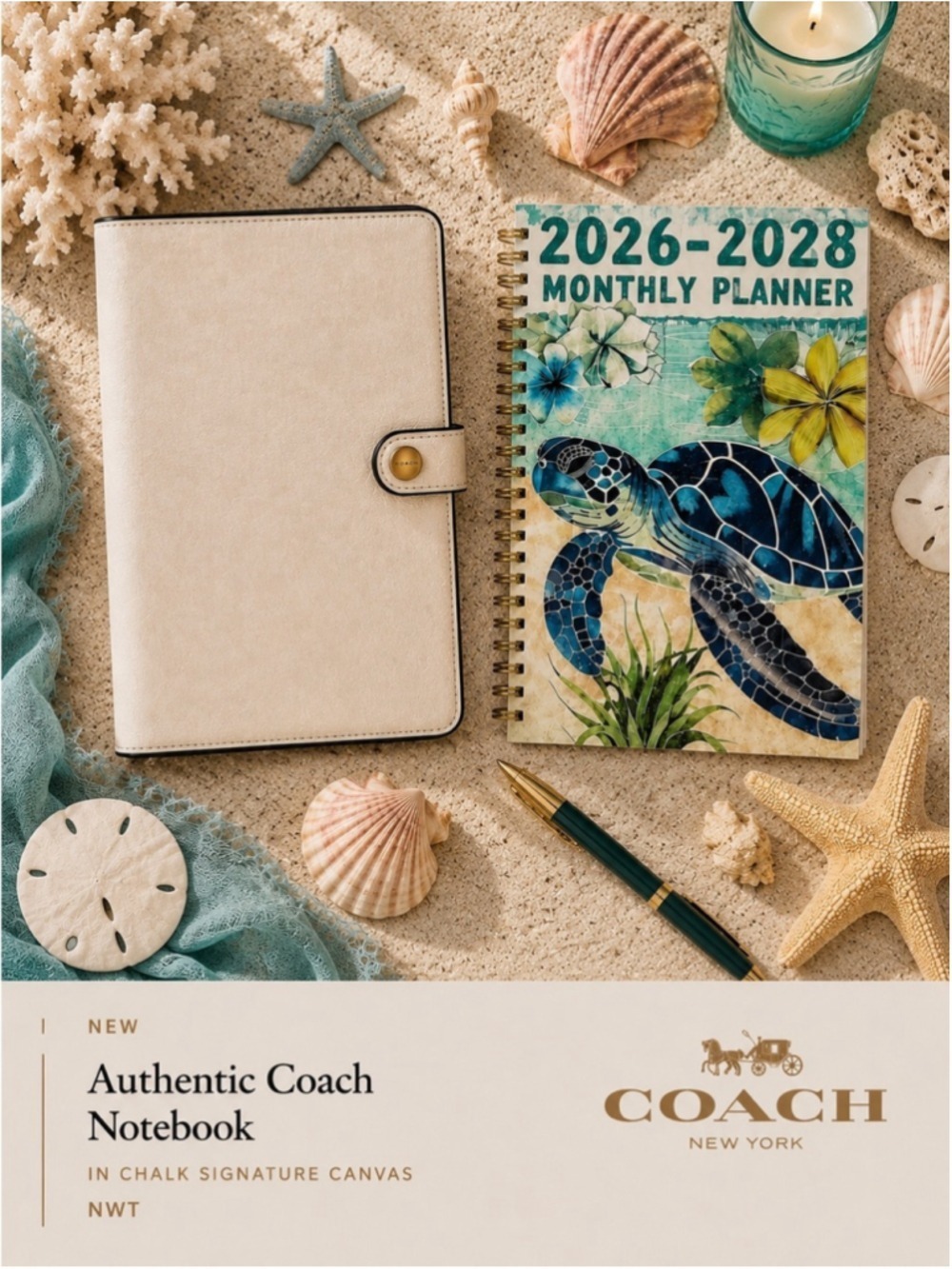 NEW Coach Notebook in White Signature Canvas CZ198 with planner NWT
